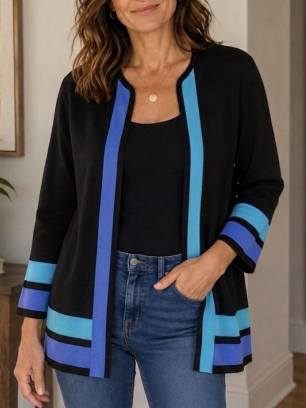 Bob Mackie Sweater - Wearable Art full-zip colorblock cardigan jacket - Picture 2 of 9